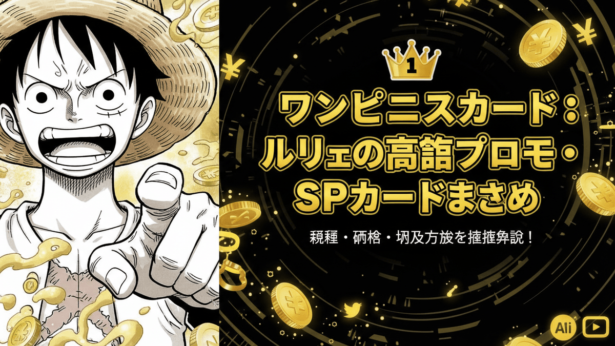 モンキー・D・ルフィの漫画イラストと、金色の円と日本円記号、そして王冠のアイコンが描かれている。
