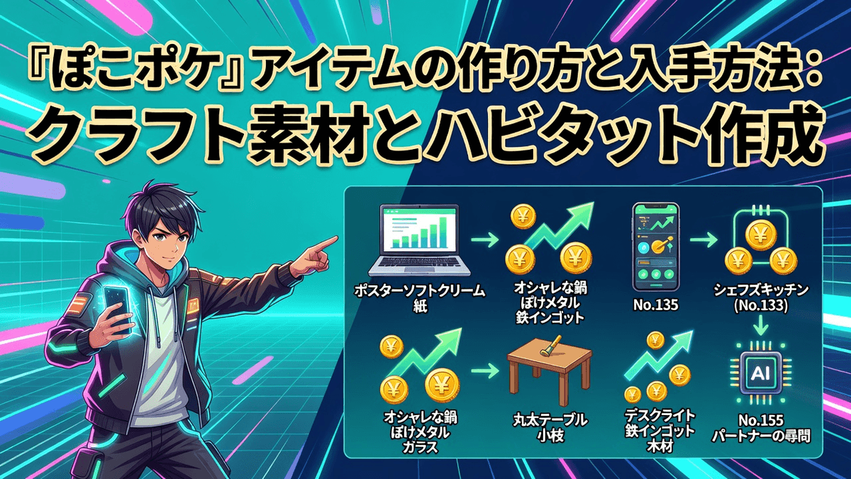 『ぽこポケ』アイテムの作り方と入手方法：クラフト素材とハビタット作成