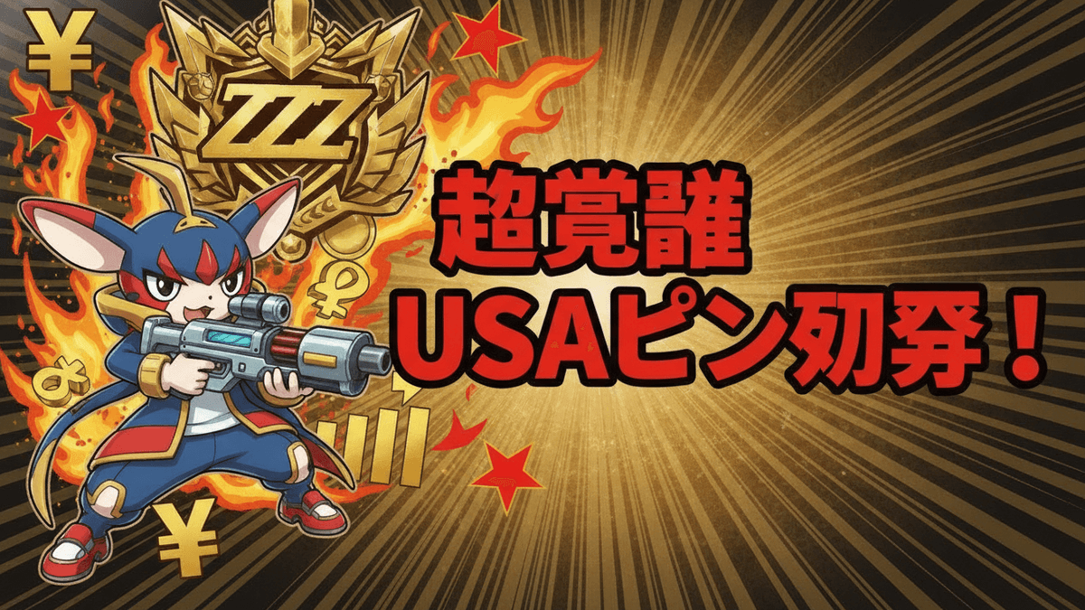 赤、黒、金の色合いのマンガ風背景に、銃を持つアニメキャラクターと日本語のタイトルが描かれています。