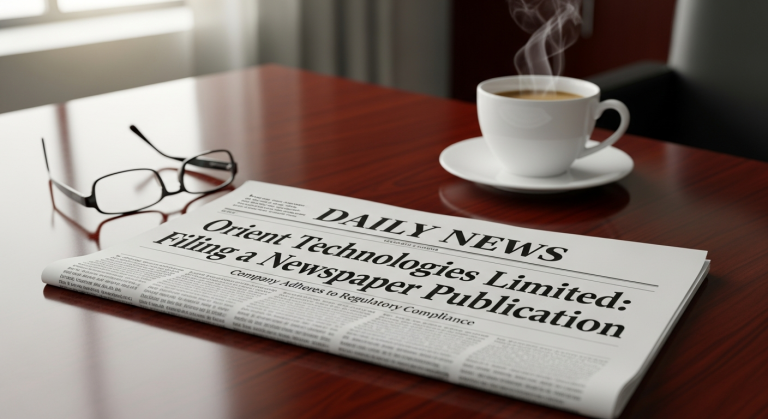 Orient Technologies Limited: Filing a Newspaper Publication