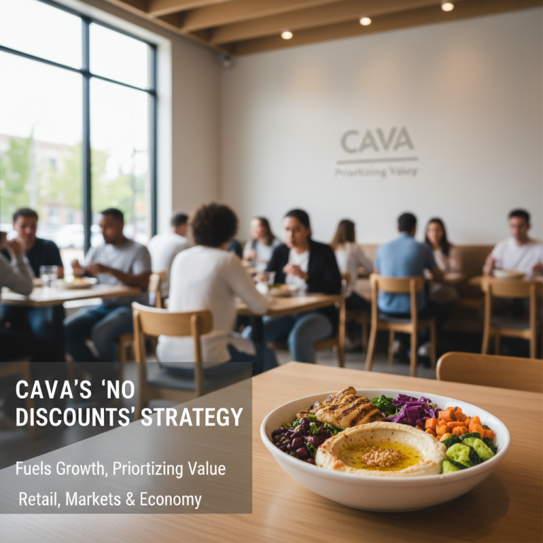 A professional image showing a vibrant Cava bowl in the foreground, with blurred diners and the Cava logo in the background.