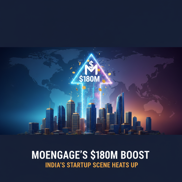 A vibrant city skyline with a glowing upward arrow symbolizing growth and a $180M investment, set against a global map.