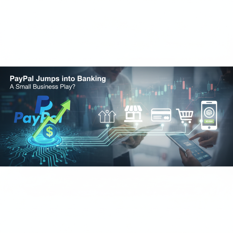 A professional image depicting PayPal's logo integrated with banking and small business icons, signifying growth.