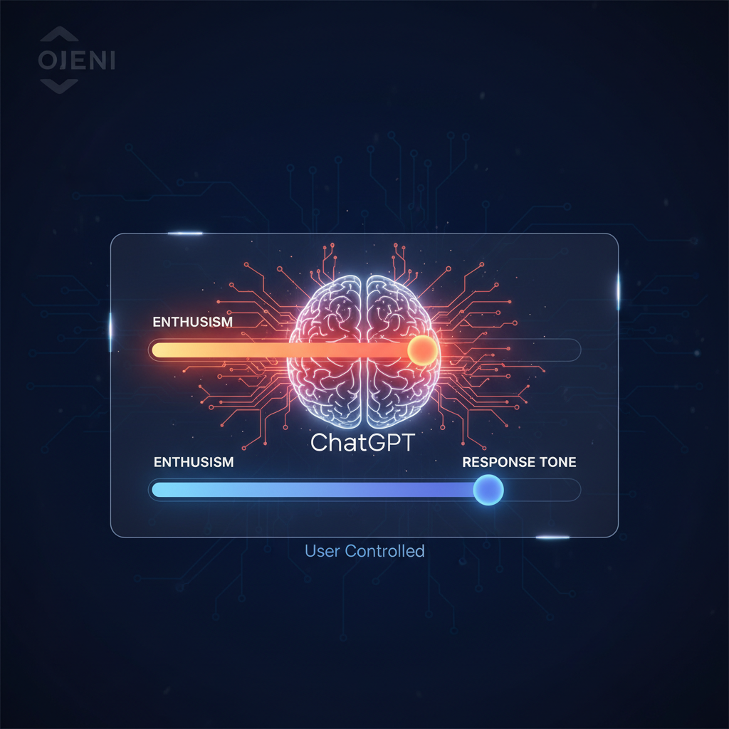 A digital brain interface for ChatGPT with sliders to adjust "Enthusiasm" and "Response Tone."