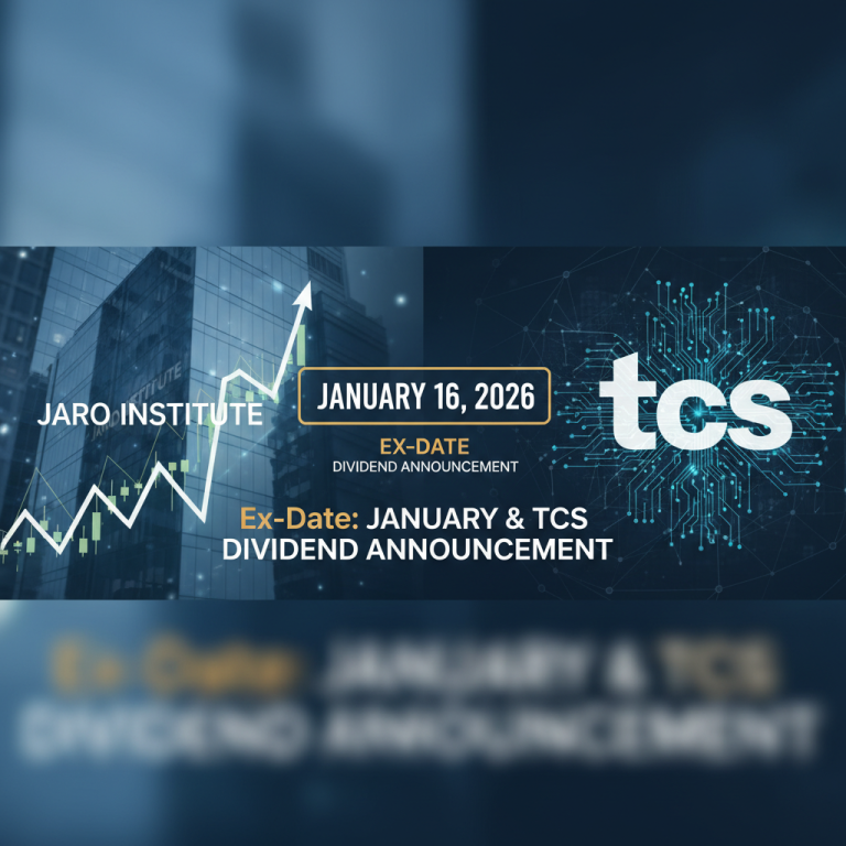 A professional image showing "Jaro Institute" and "TCS" with an upward trending stock graph and the date "January 16, 2026."