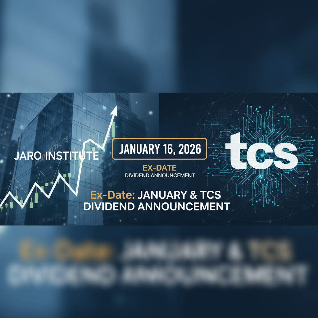 A professional image showing "Jaro Institute" and "TCS" with an upward trending stock graph and the date "January 16, 2026."
