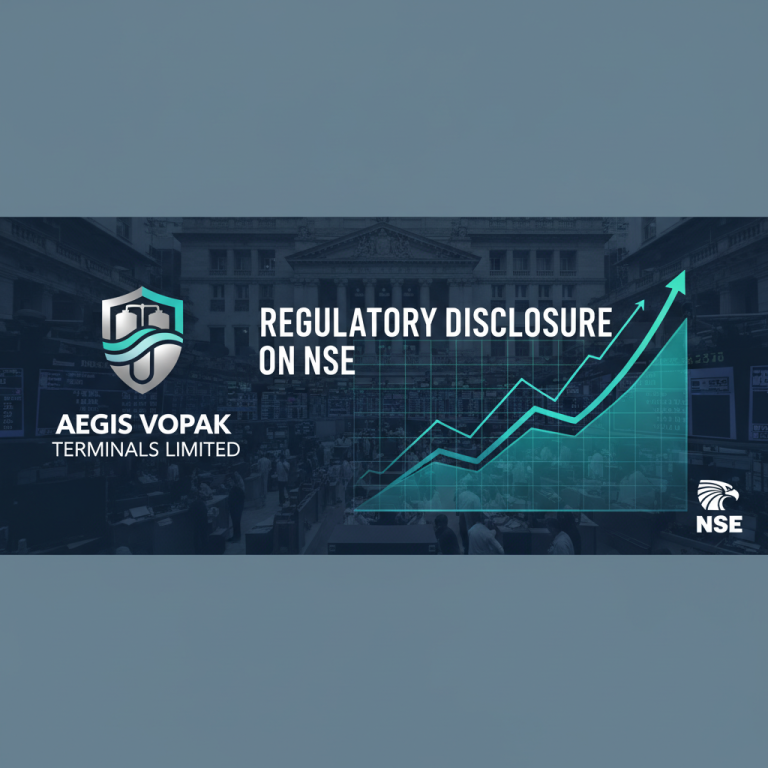 A professional image representing a regulatory disclosure by Aegis Vopak Terminals Limited on the NSE.