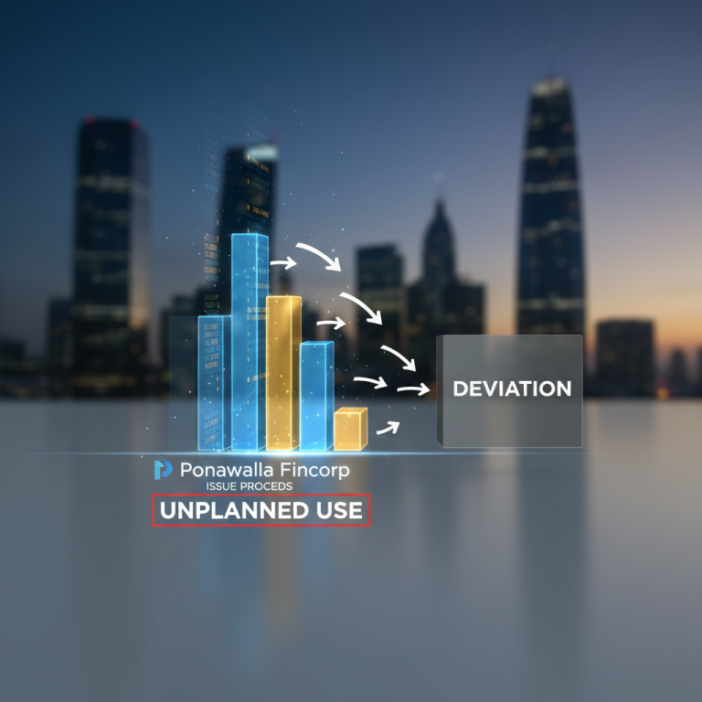 A bar graph showing a deviation of funds with city skyline background.