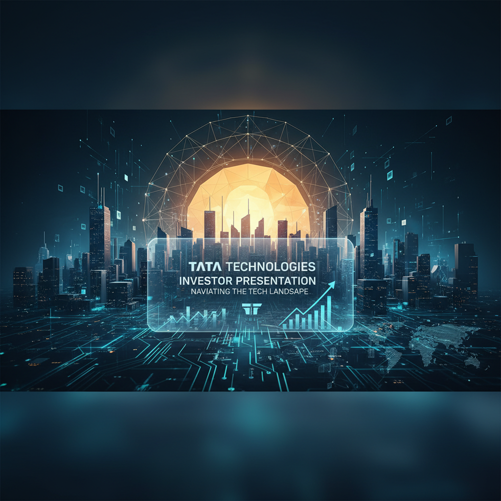 A professional tech-themed image with "Tata Technologies Investor Presentation: Navigating the Tech Landscape" on a glass screen.