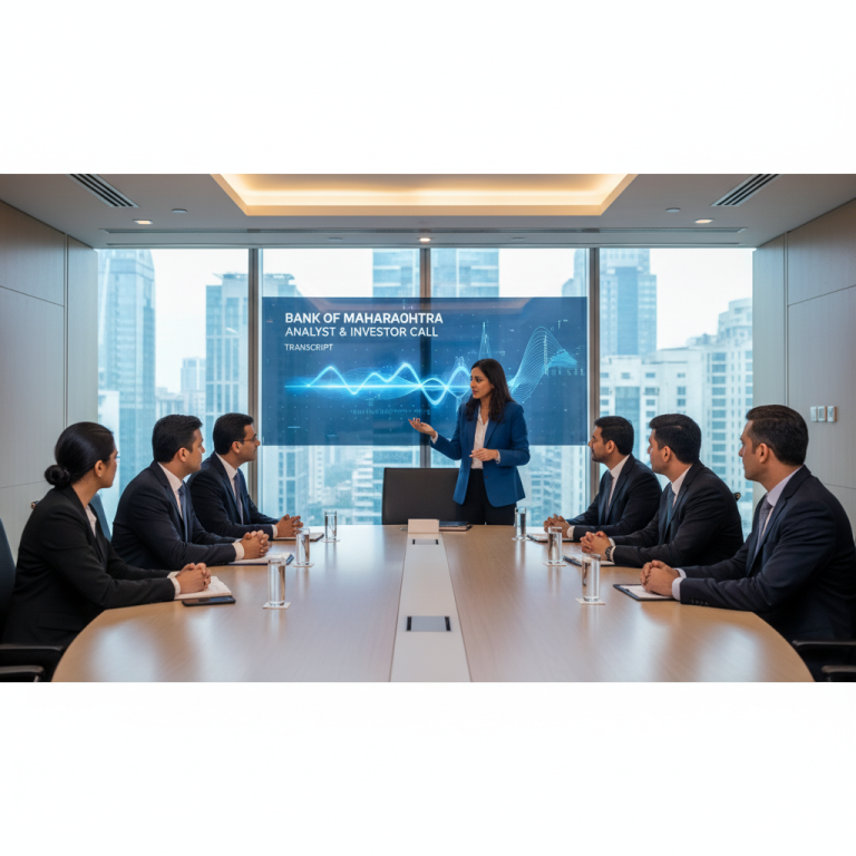 A professional woman presenting financial data on a large screen to investors in a modern boardroom.