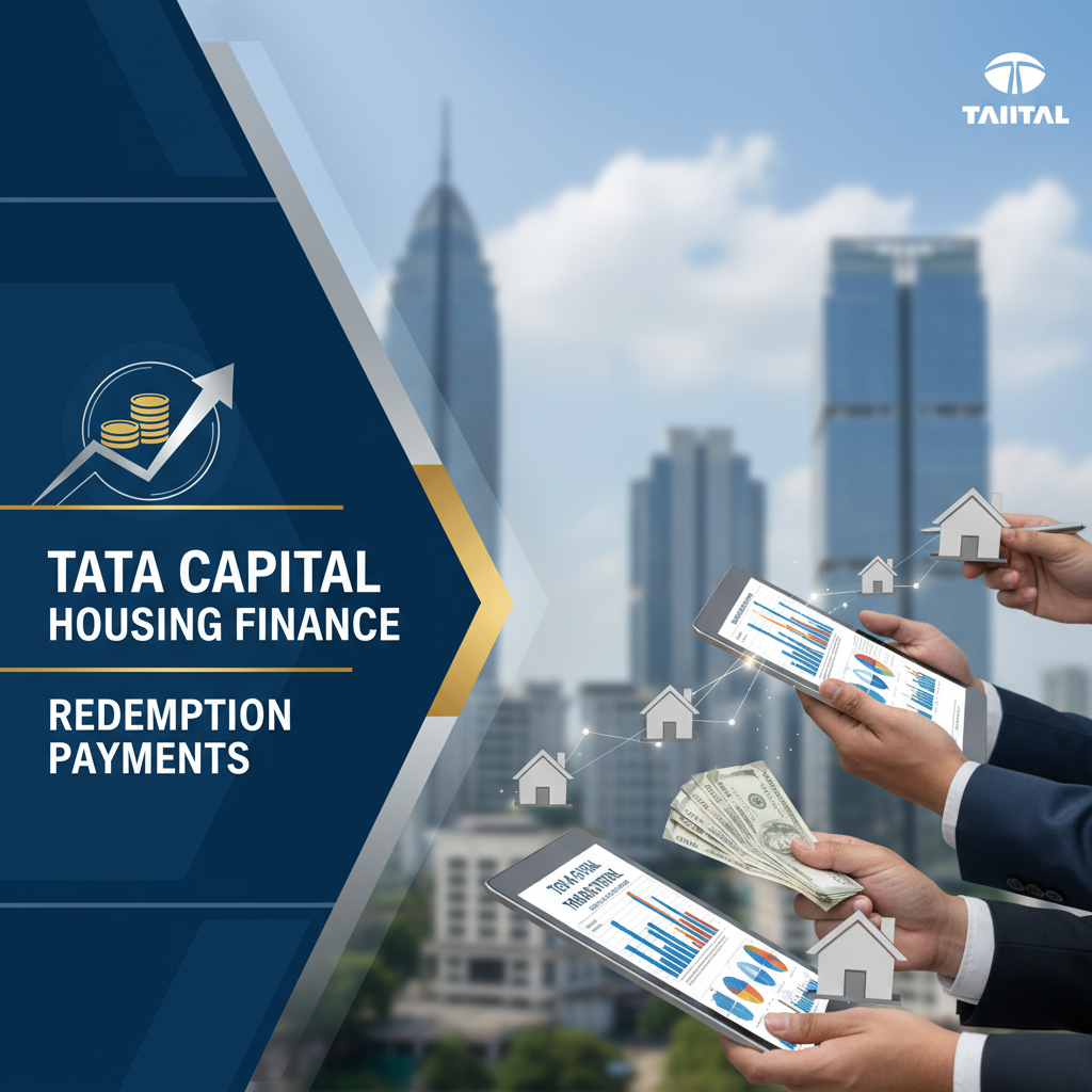 Professional image representing housing finance, redemption payments, and market growth with buildings, coins, and data.