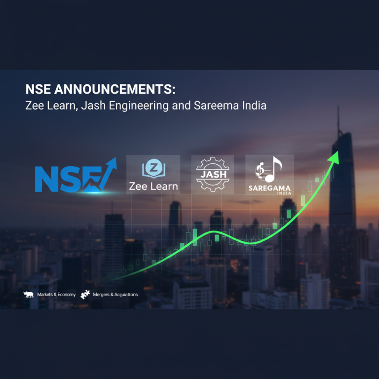 A professional image representing stock market announcements with company logos and a rising graph.
