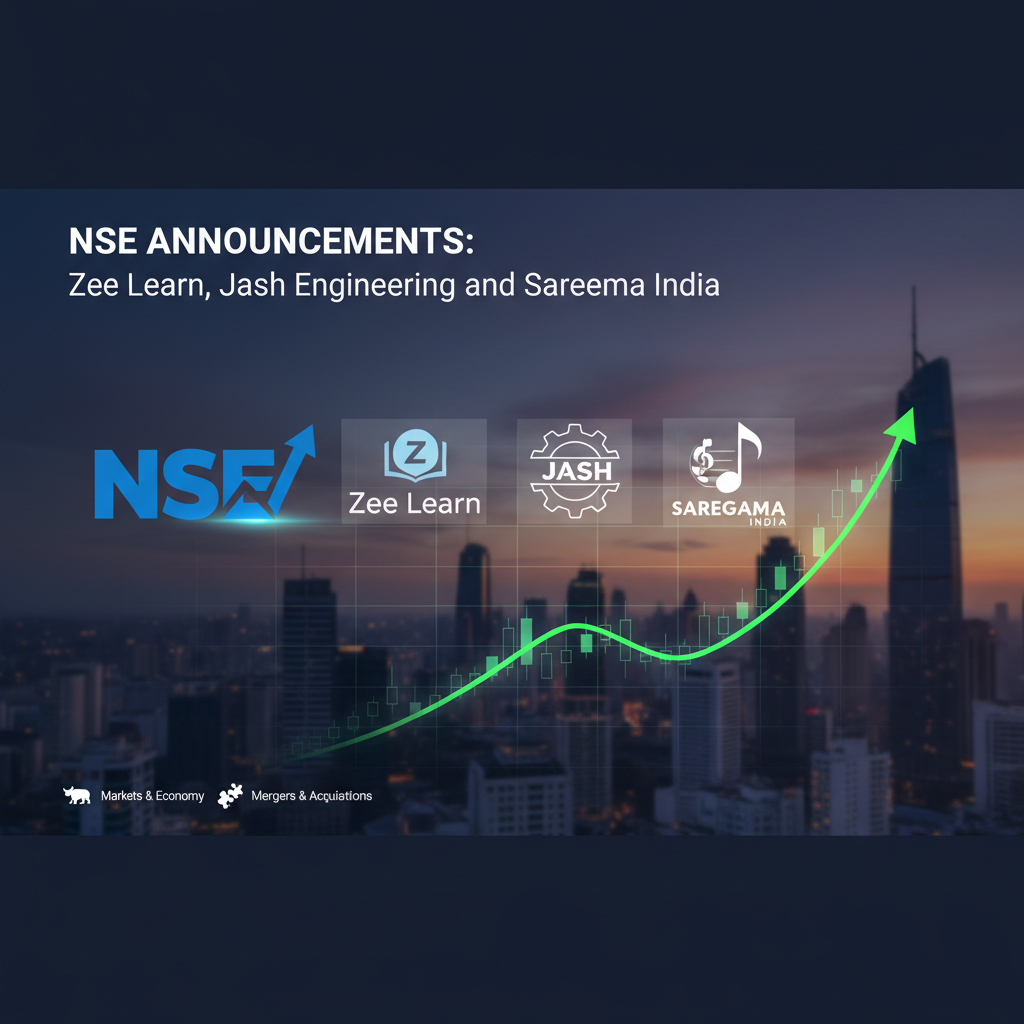 A professional image representing stock market announcements with company logos and a rising graph.
