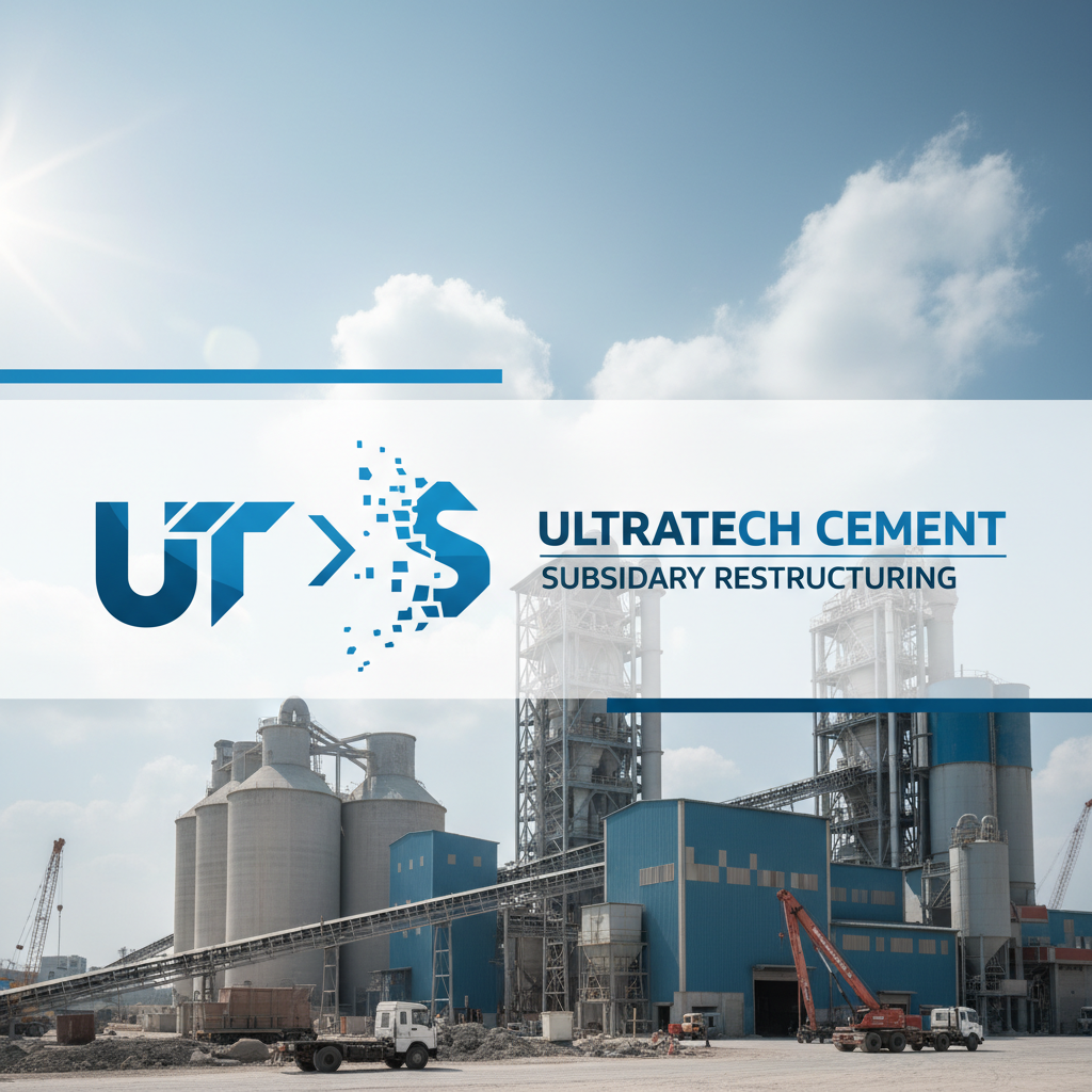 Industrial cement plant with large silos under a blue sky, representing corporate restructuring.