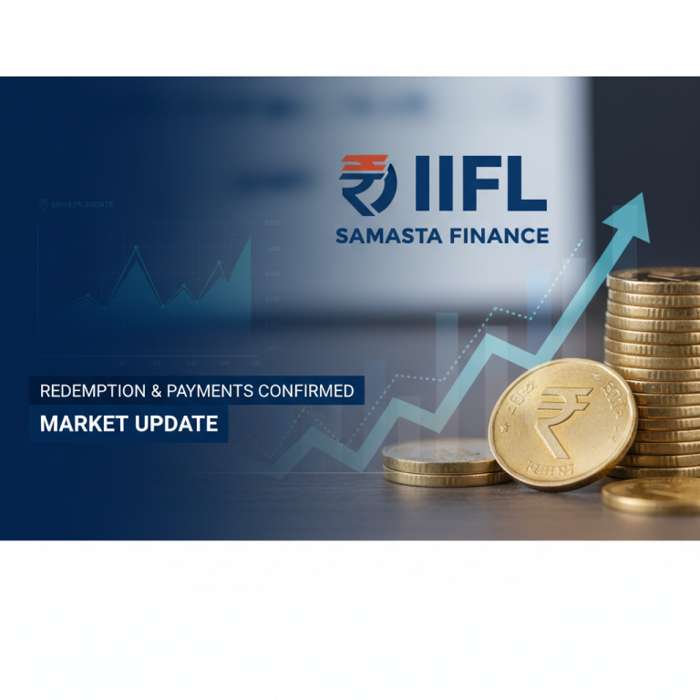 Professional graphic with IIFL Samasta Finance logo, coins, and an upward trend arrow signifying growth.