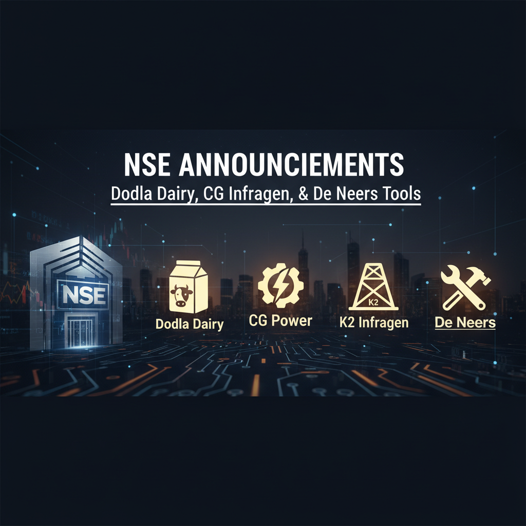 Featured image for an article on NSE announcements, showing company logos and market graphics.