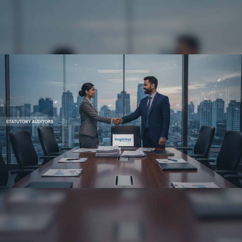 Two professionals shaking hands across a boardroom table with a city skyline at dusk and financial charts overlay.