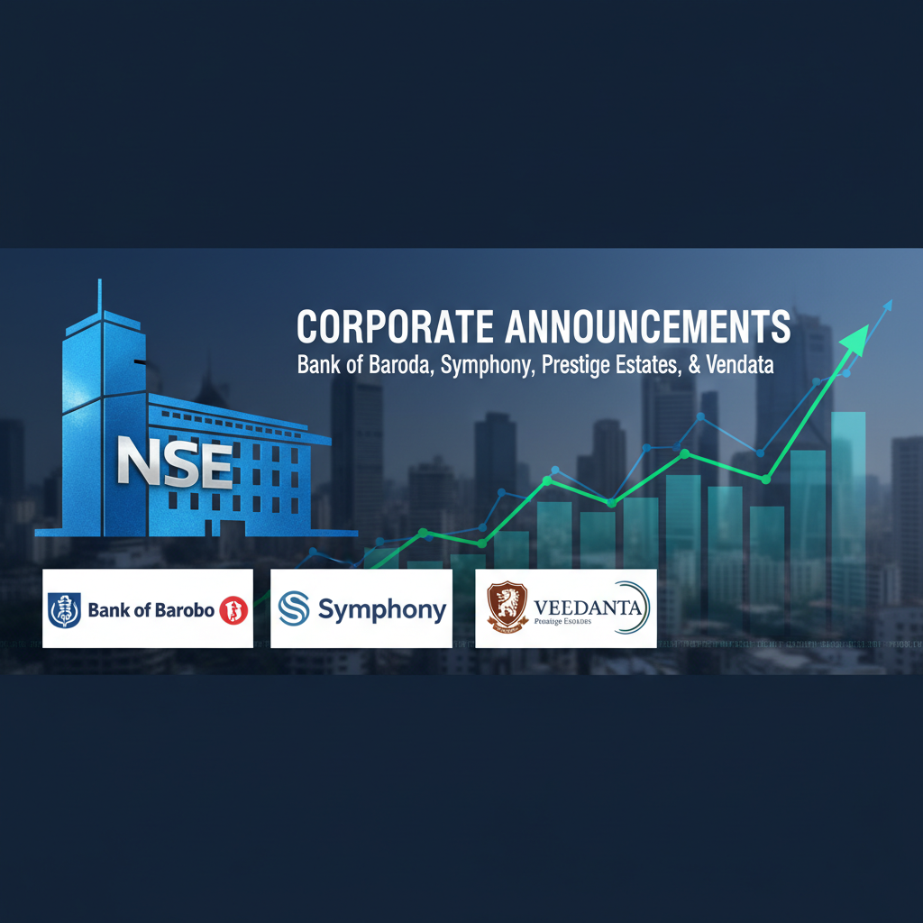 A header image for a financial news article featuring the NSE building, company logos, and a rising stock graph.