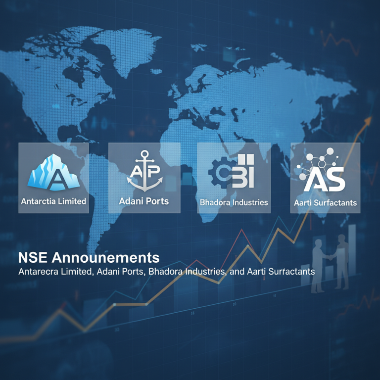 A professional image representing market announcements with company logos and a world map overlay.