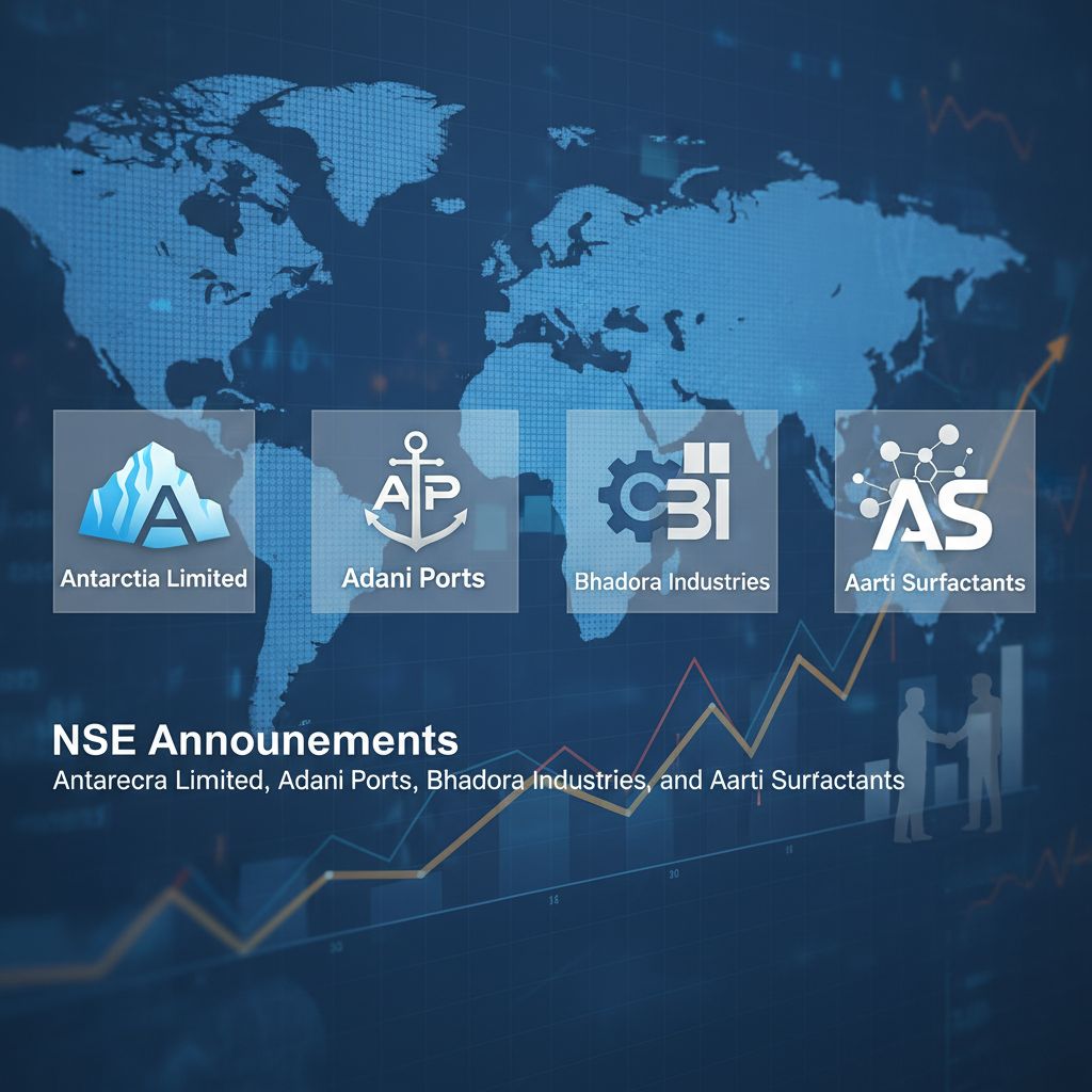 A professional image representing market announcements with company logos and a world map overlay.