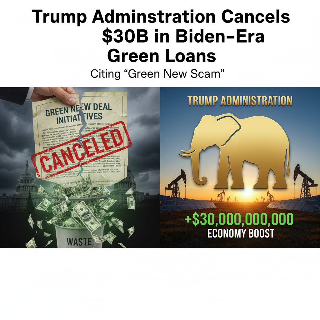 A professional image representing the cancellation of green loans by the Trump administration.