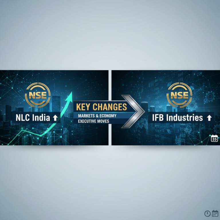 A professional graphic representing key changes for NLC India and IFB Industries within the NSE.