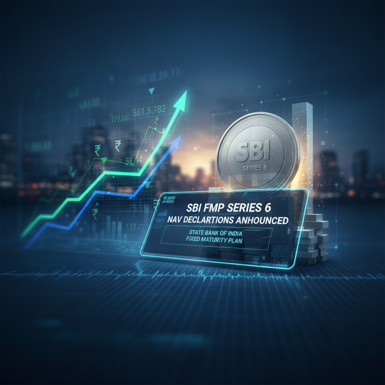 A professional image with SBI FMP Series 6 coin, an upward-trending financial graph, and a digital data overlay.