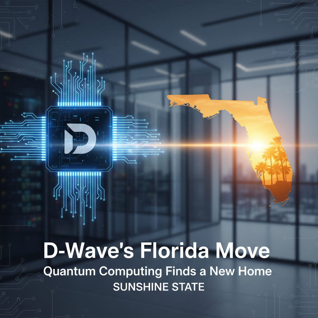 A professional image showing the D-Wave logo integrated into a circuit board, with the silhouette of Florida