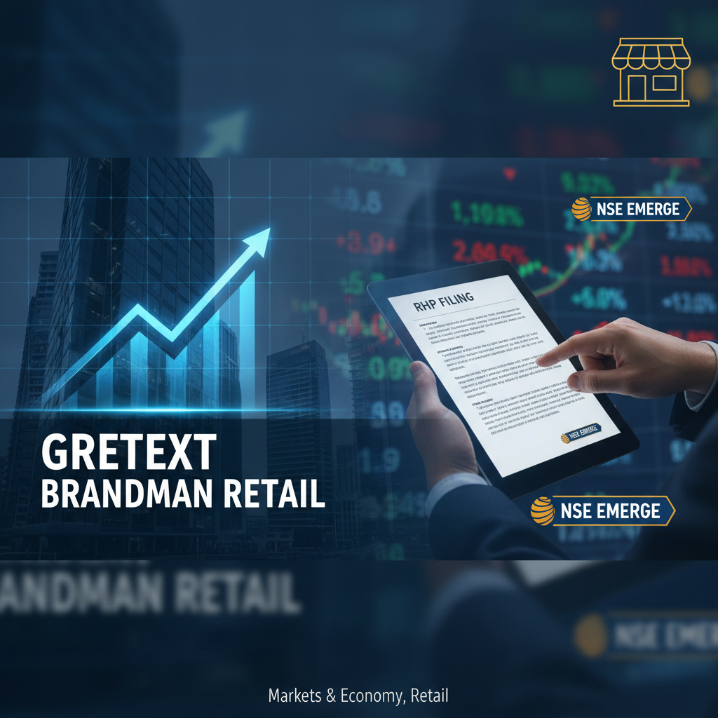 A professional image showing a tablet with "RHP FILING" text, stock market data, an upward arrow chart, and buildings.