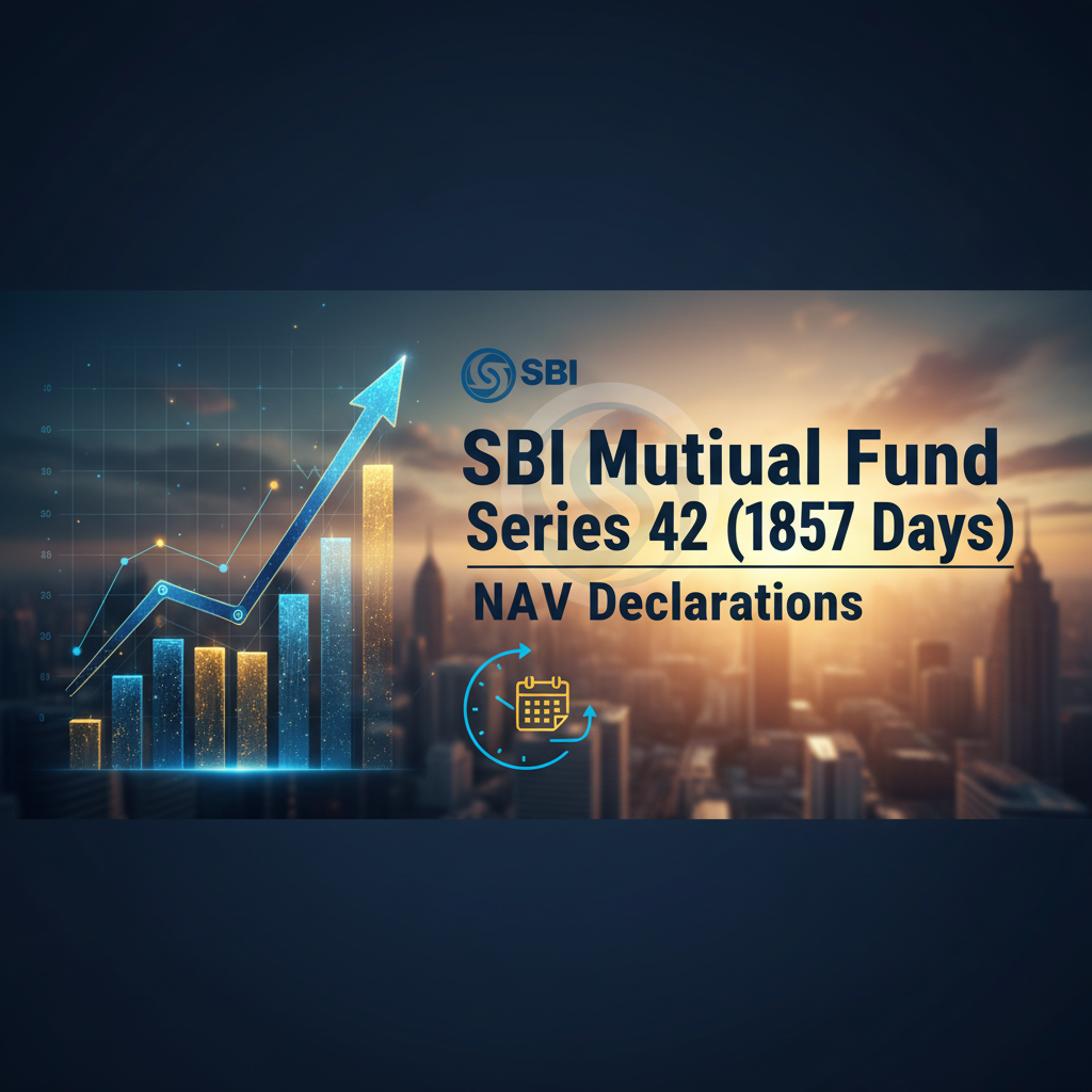 A professional image representing mutual fund investments, with an upward trending graph, financial icons, and a cityscape background.