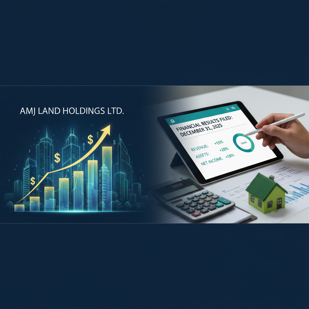 A professional image showing a tablet displaying financial results, a calculator, a small house model, and a city skyline with an upward trending graph.