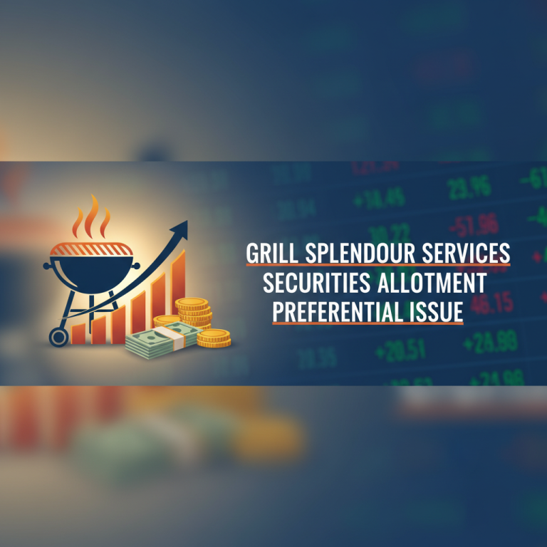 A professional image showing a grill icon, a rising bar graph, stacks of coins, and currency notes, all set against a blurry stock market background.