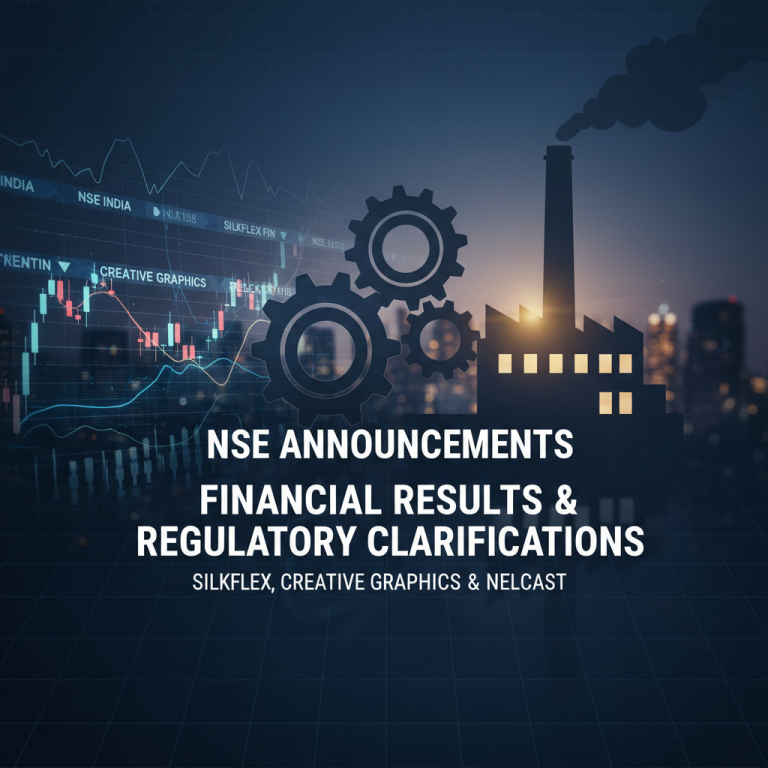 An image featuring a factory silhouette with gears, superimposed on a financial graph background.