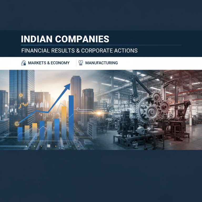 A professional image showing a split view: a city skyline with financial graphs, and an industrial factory floor.