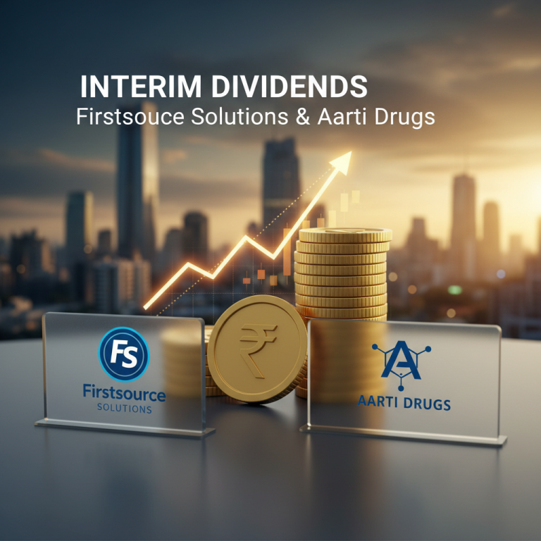 A professional image depicting growth in Indian markets, with company logos and rising stock graphs.