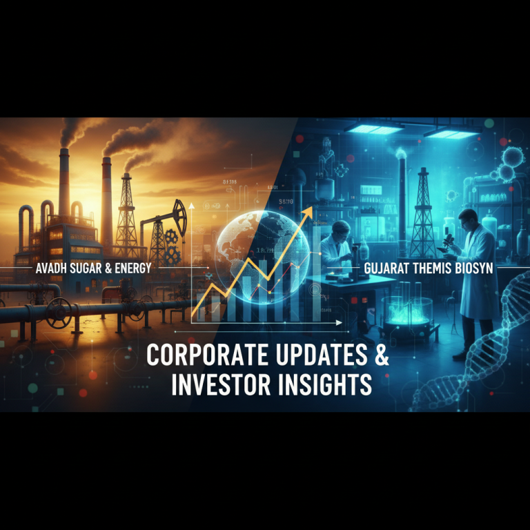 A split image showing an industrial factory on the left and a biotechnology lab on the right, with a growth chart overlay.