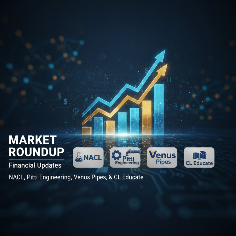 A professional image representing financial growth and market updates for NACL, Pitti Engineering, Venus Pipes, and CL Educate.