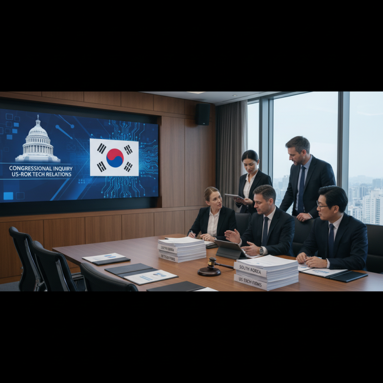 US and South Korean officials discuss tech relations in a professional meeting room.