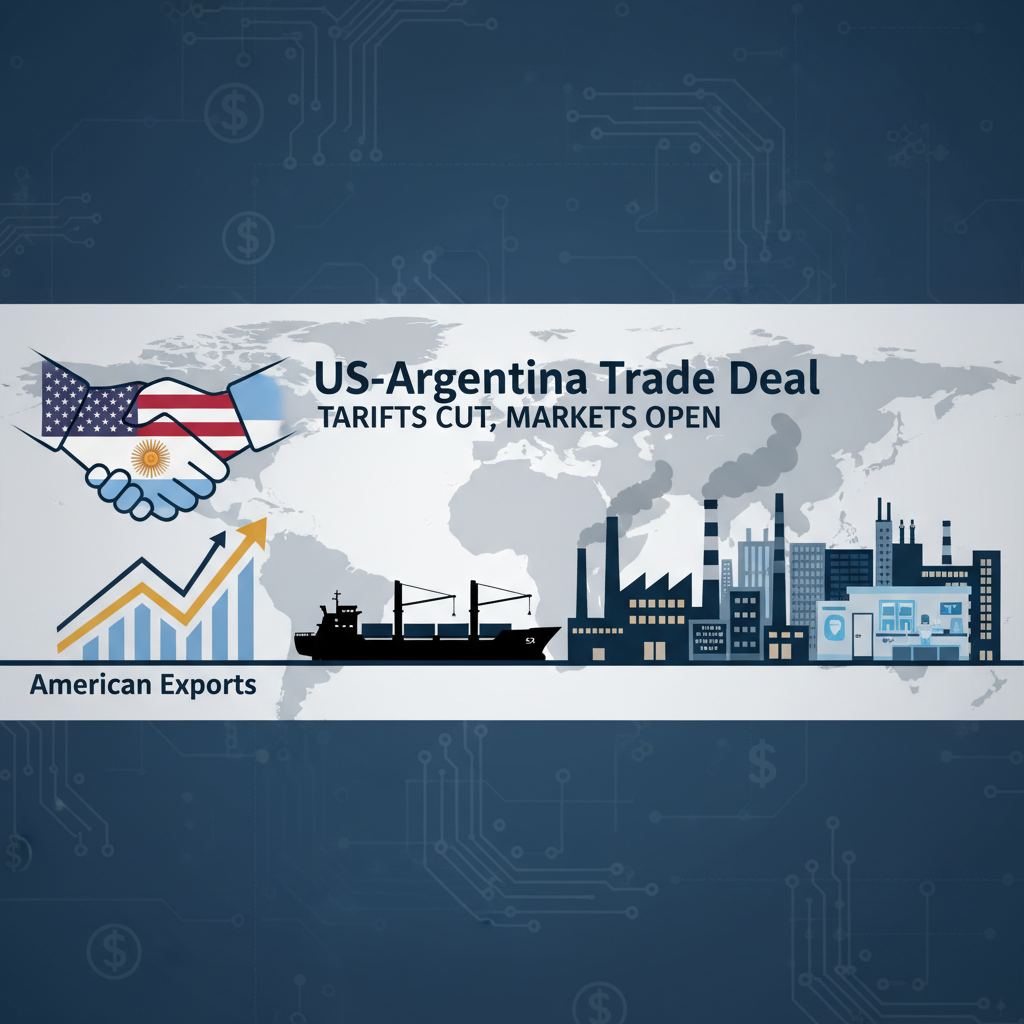A visual representation of the US-Argentina trade deal, showing increased American exports and open markets.