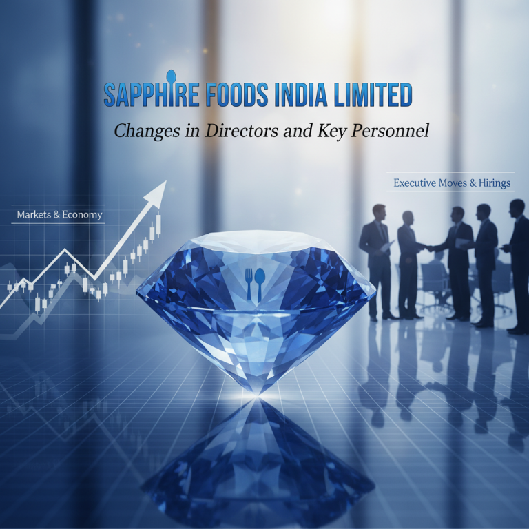 A prominent sapphire gem with a fork and spoon icon, reflecting business growth and executive silhouettes.