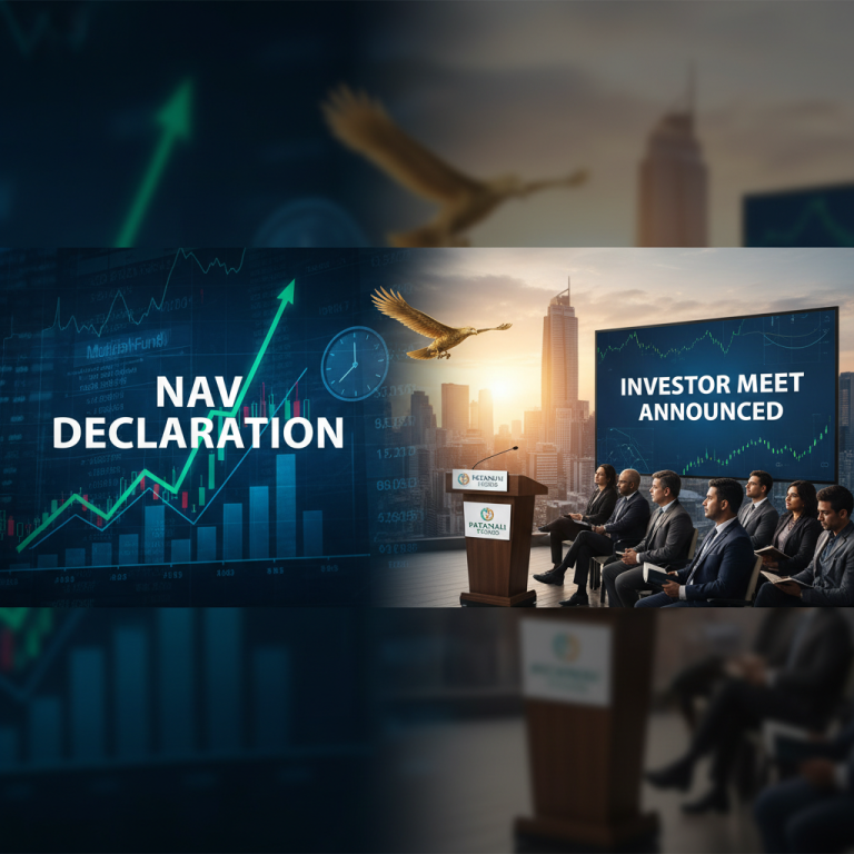 A professional composite image representing mutual fund NAV declarations and a corporate investor meet.