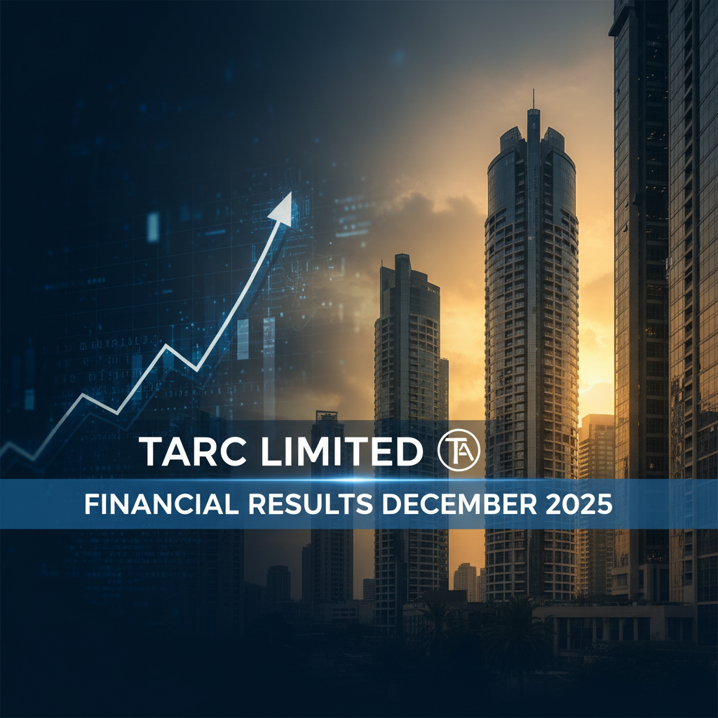 A professional image representing TARC Limited's financial results for December 2025, with a background of modern buildings and a subtle upward trend graph.