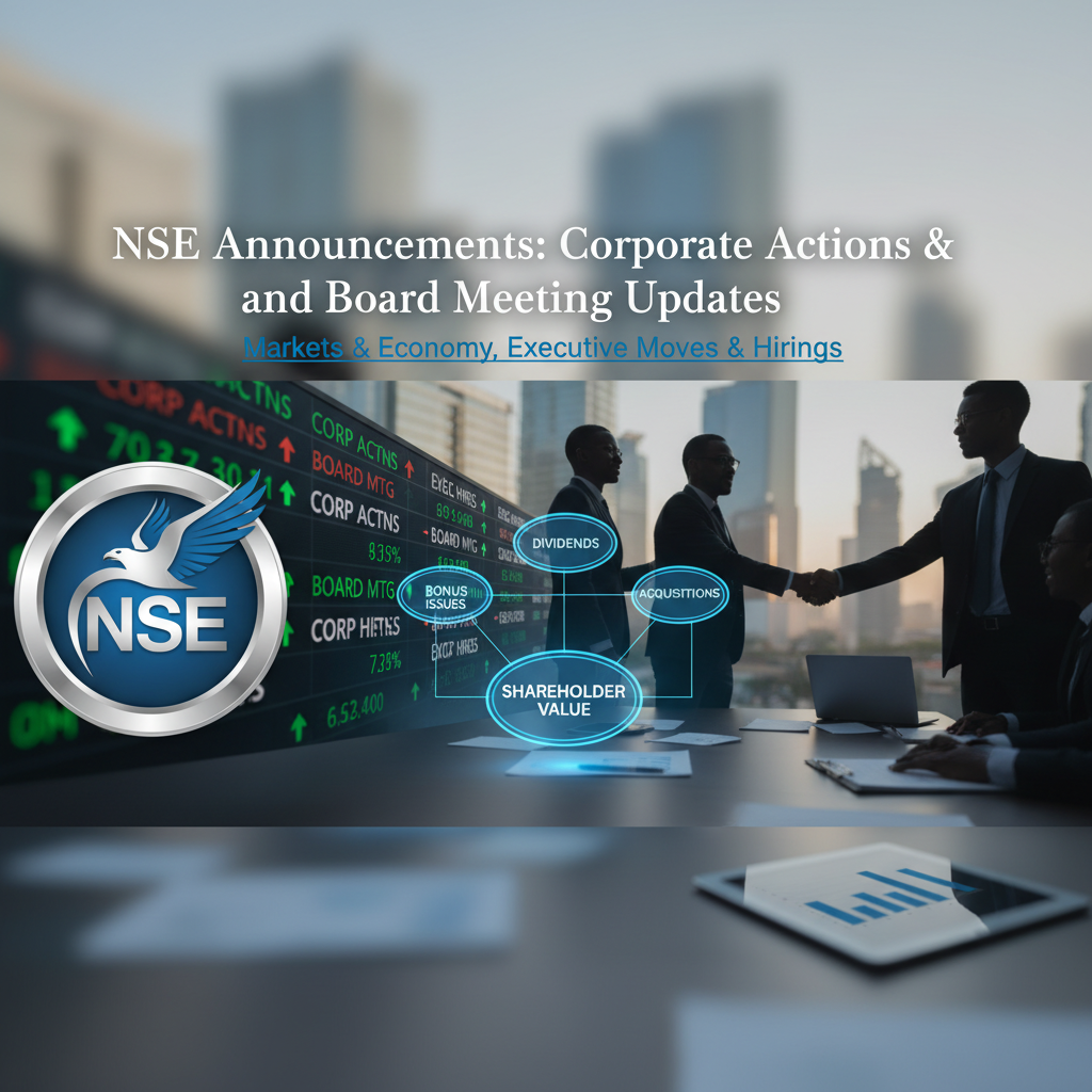 Professional image depicting corporate actions and board meetings for NSE announcements.