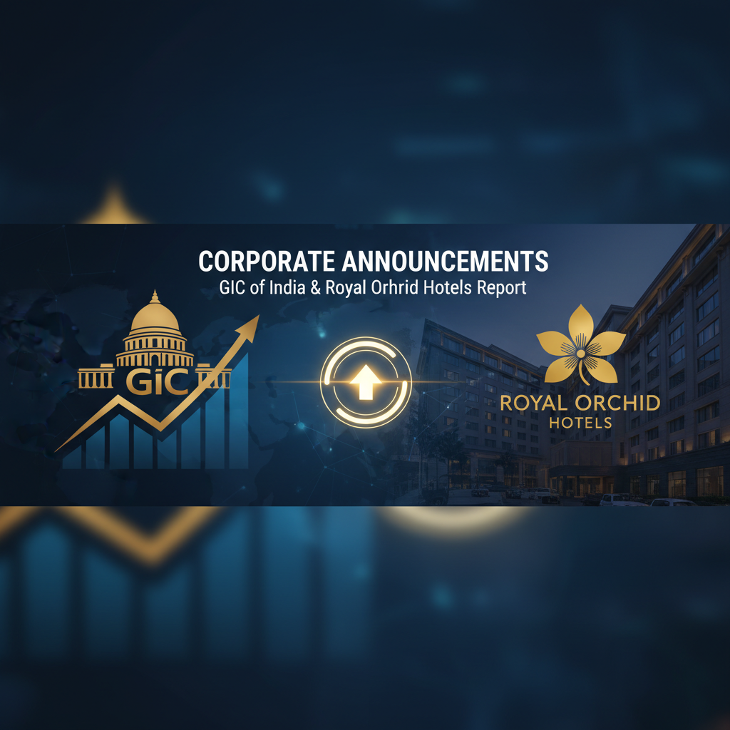 A professional header image for an article about corporate announcements from GIC of India and Royal Orchid Hotels.
