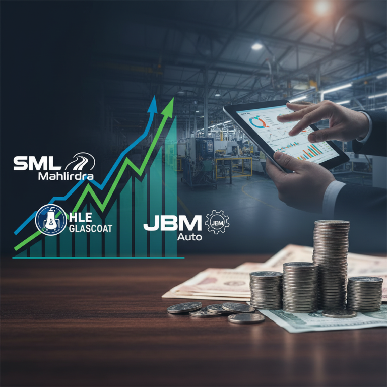 A professional image with company logos, financial charts, and manufacturing background.