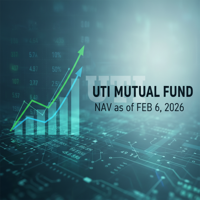 A professional graphic representing financial growth with upward arrows and stock market data, suitable for a mutual fund NAV announcement.