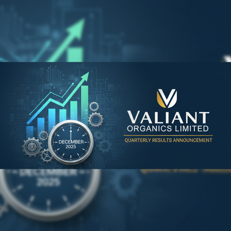 A professional image representing a quarterly results announcement for Valiant Organics Limited.