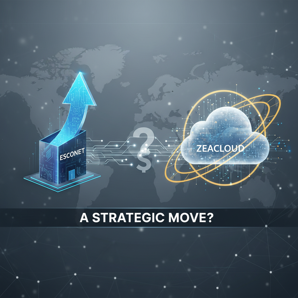 A visual metaphor representing Esconet's potential investment in Zeacloud, with arrows and cloud computing symbols.