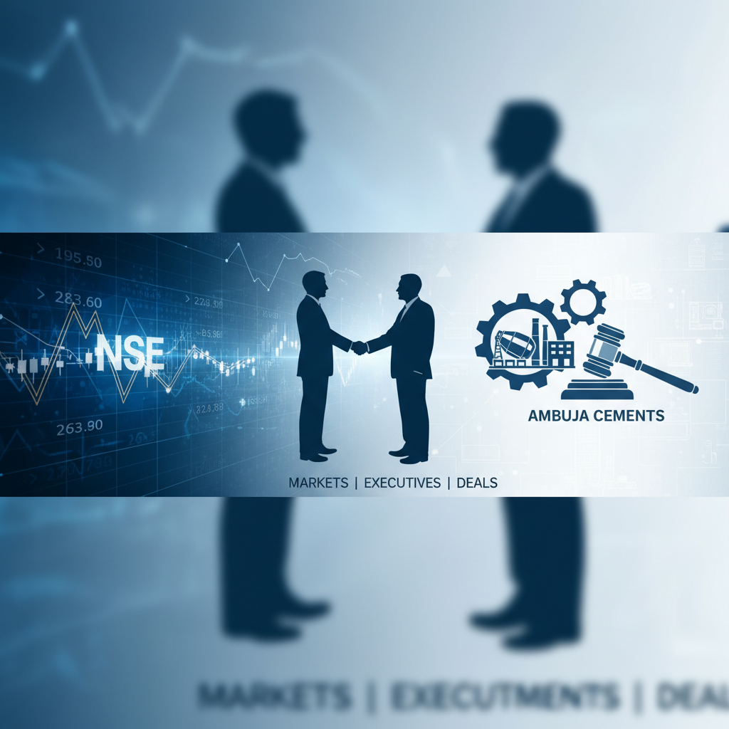 A banner image symbolizing market movements, executive deals, and mergers, relevant to NSE announcements.