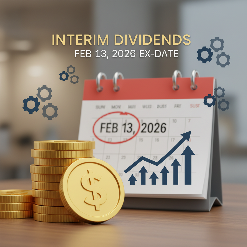 A calendar with "FEB 13, 2026" circled, a stack of gold coins, and an upward trending arrow chart.
